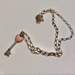 Tiffany and Co. Pink Enamel Heart Key Necklace